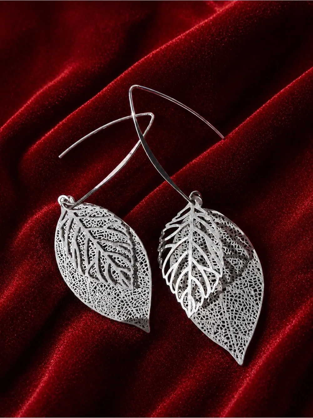 Silver Double Leaf Dangle Earrings